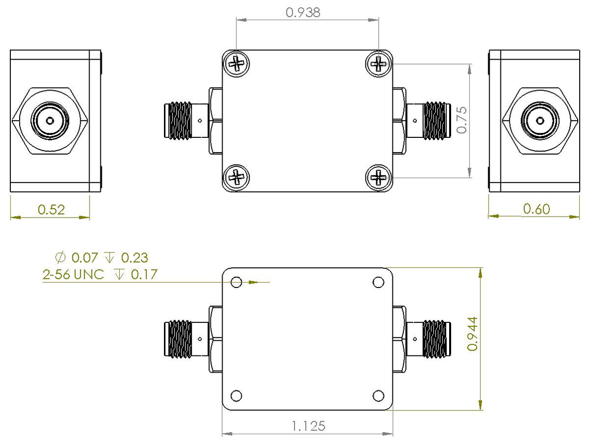 6UED4W6H52SMAP2W Enclosure Kit for 0.040"/1mm PCB (size 3/4"x9/16") 2 SMA 0.6" Height