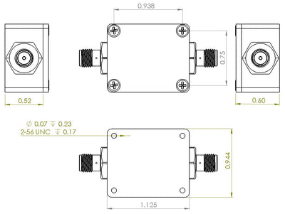 6UED2W6H52SMAP2W Enclosure Kit for 0.02"/0.5mm PCB (size 3/4"x9/16") 2 SMA 0.6" Height