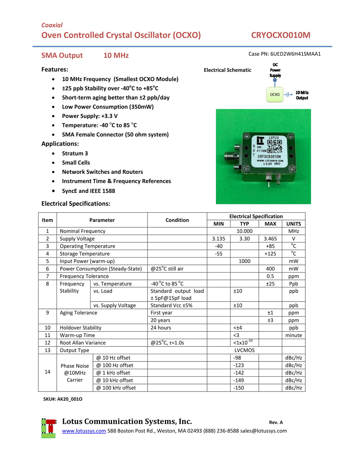 Oscillator OCXO (Stratum 3) 10MHz (±25 ppb)
