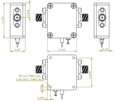 6UDE2W6H41SMAA2 Enclosure Kit for 0.020"/0.5mm PCB (size 0.5625"x0.75") 2 SMA Active 0.48" Height