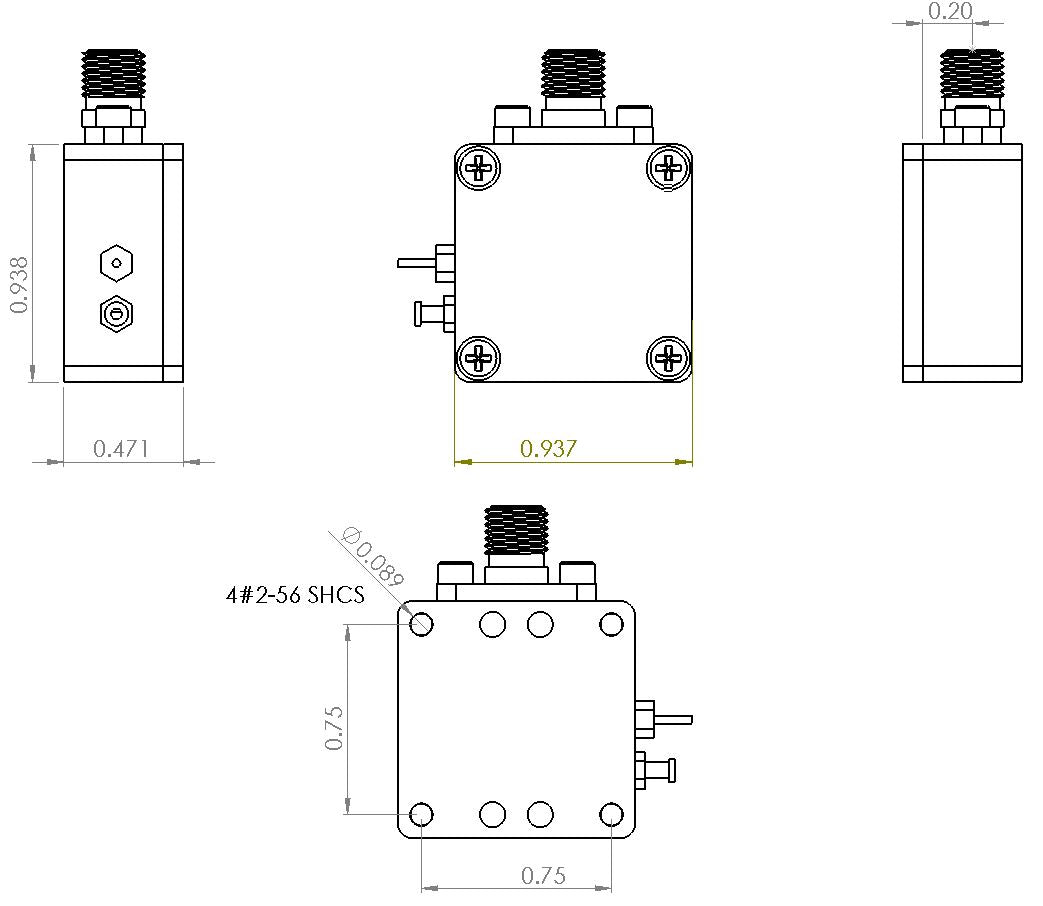 6UDD2W6H41SMAA1 Enclosure Kit for 0.020"/0.5mm PCB (9/16"x9/16") 1 SMA Active 0.48" Height