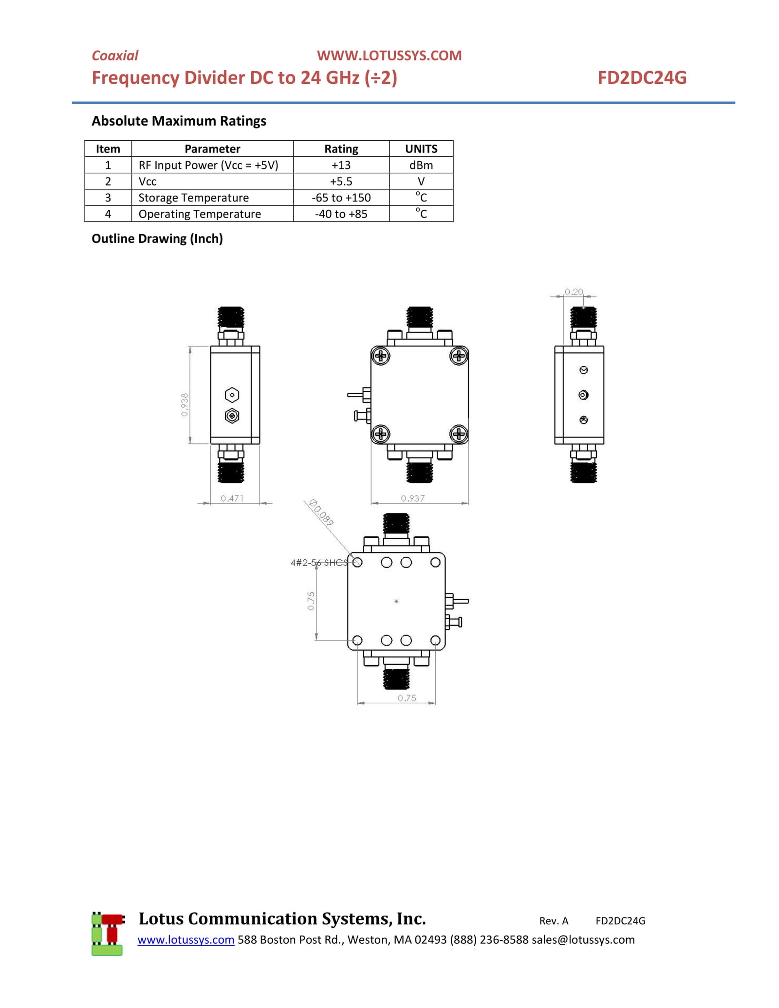 Frequency Divider/Prescaler Divide by 2 (DC to 24 GHz) FD2DC24G
