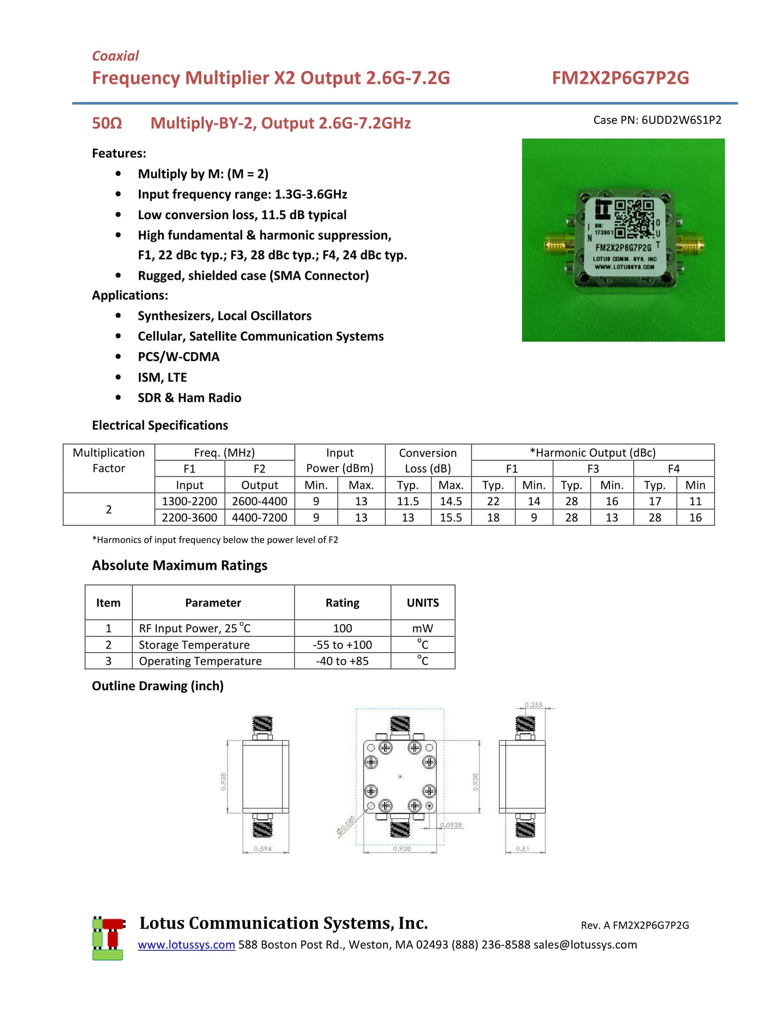 Freq. Multiplier X2 (OUTPUT 2.6G to 7.2GHz) FM2X2P6G7P2G