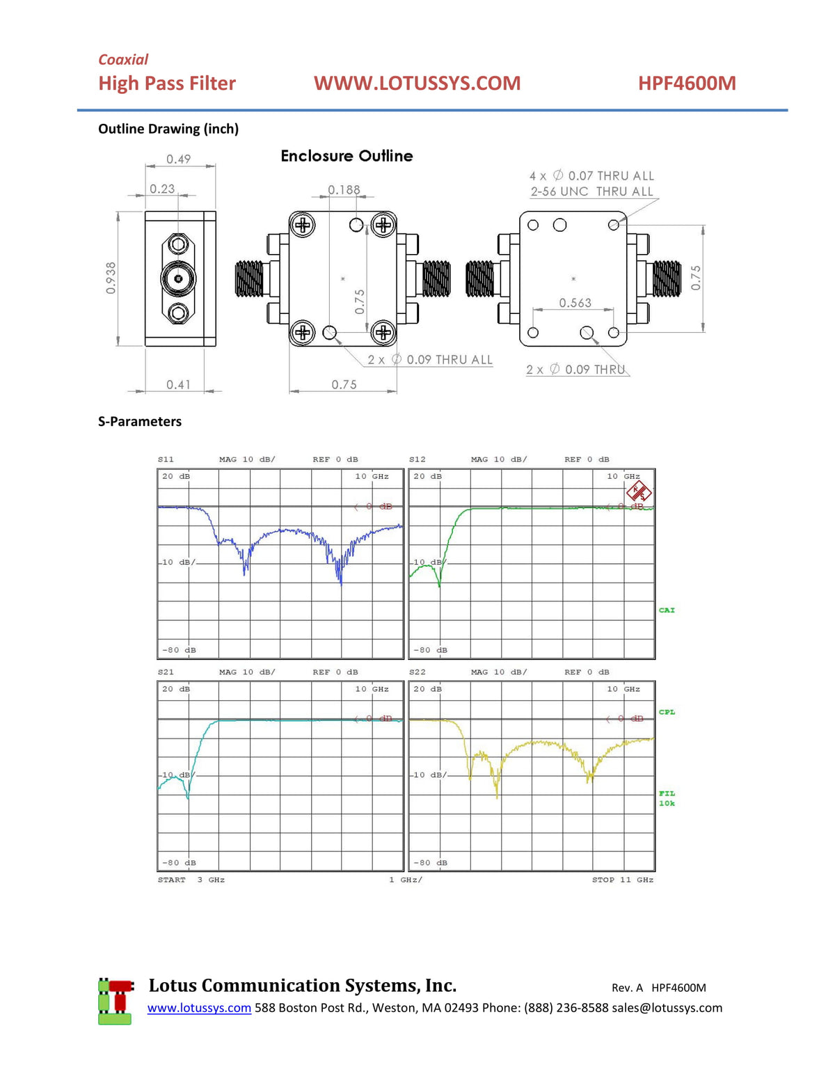 High Pass Filter (LTCC Construction) HPF4600M Pass Band 5G - 11GHz