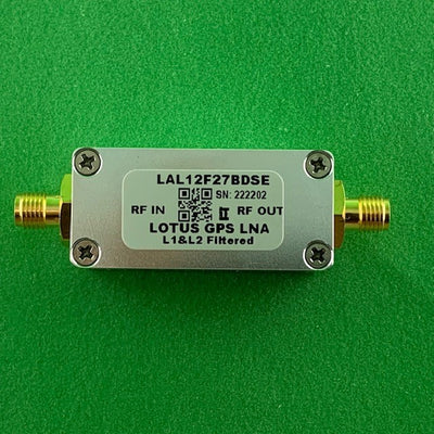 GPS/GNSS L1&L2 Filtered Inline Low Noise Amplifier 0.6dB NF 1.1-1.7GHz 27dB Gain SMA (EMI Shielded)