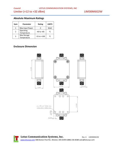 Limiter 30 - 6000 MHz (+12 to 32 dBm) 2 Watts