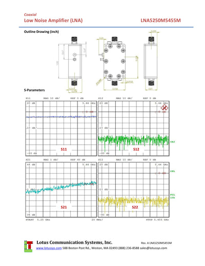 Low Noise Amplifier 0.85dB NF 5250M~5455 MHz 39dB Gain 19dBm P1dB SMA - 2 Stage High Gain