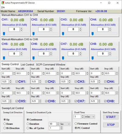 8 Channel 64 dB Programmable Attenuator (USB-C), 0.25 dB Step, 9K-8GHz