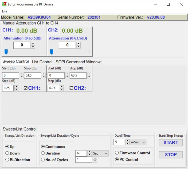 2 Channel 64 dB Programmable Attenuator (USB-C), 0.25 dB Step, 9K - 8 GHz